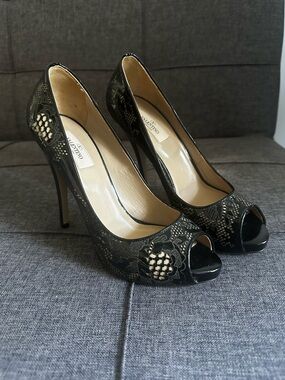 Valentino Black Lace Peep-Toe Stilettos Authentic Great Condition